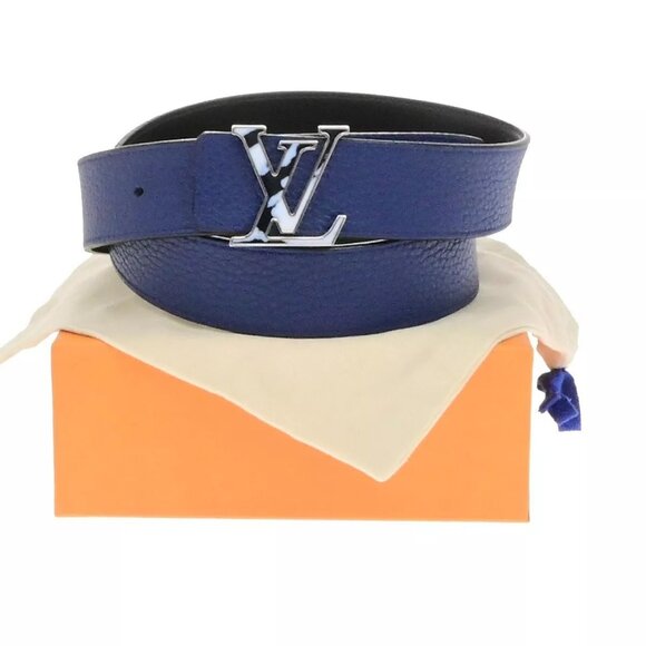 LOUIS VUITTON Logo Ceinture LV Initial Belt Taurillon Leather Blue N1012 31EE096 - Picture 1 of 14